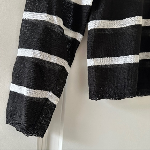 Eileen Fisher Petite Crepe Black White Striped Top Linen Blend Women’s Size PP - Picture 10 of 16